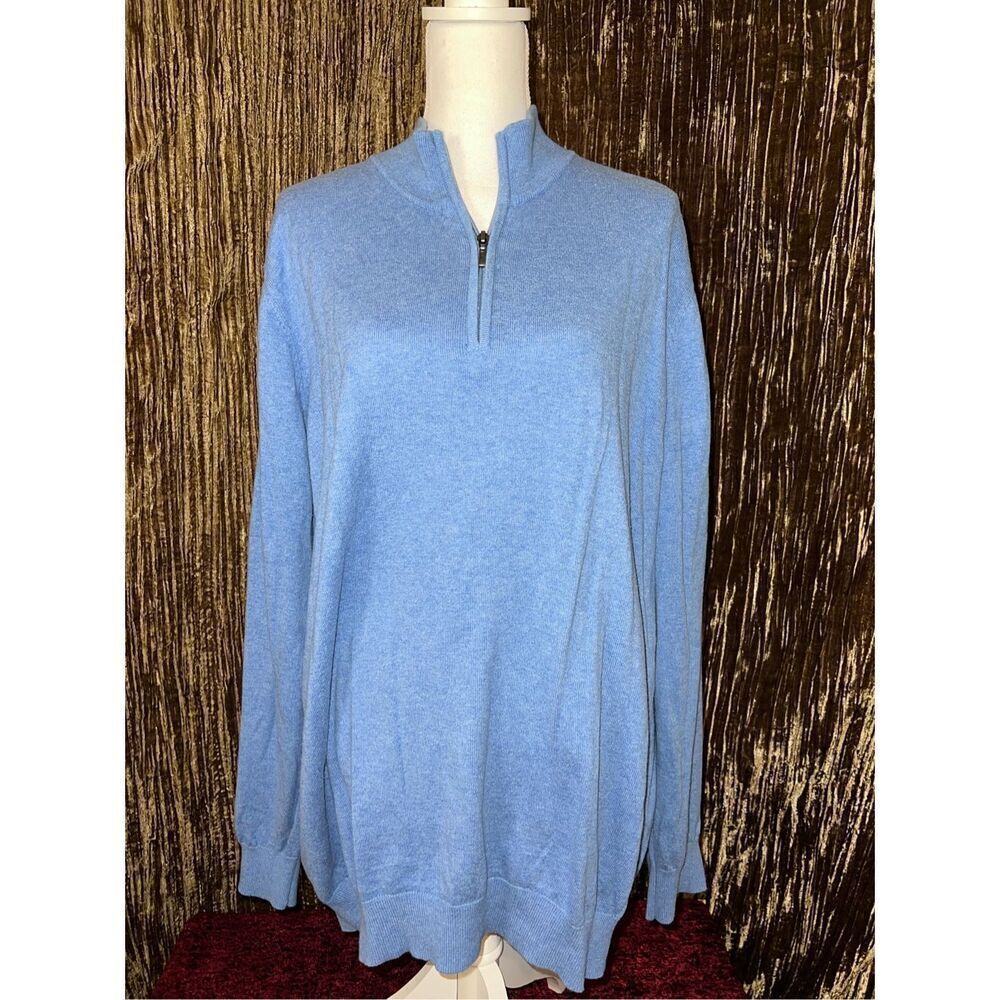 Men’s Cotton Cashmere Blue Half Zip Sweater 2X Tall